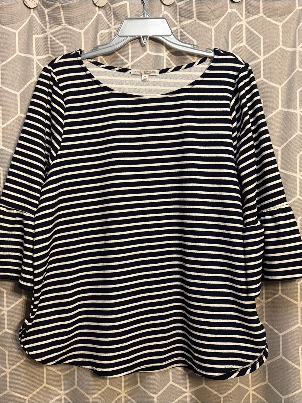 Green Envelope Navy and White Striped Bell-Sleeve Tunic